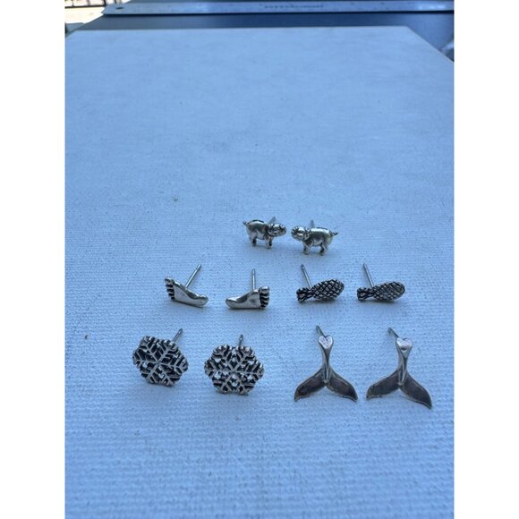 Lot of 5 Pairs Sterling Silver Earrings - Vintage Sterling Silver Stud Earrings - Picture 6 of 9